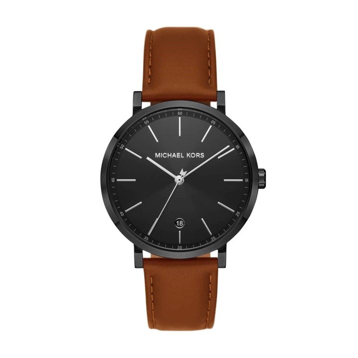Michael Kors MK8739 Black IP Brown Leather Strap Watch - W08136