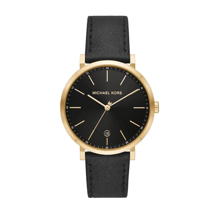 Michael Kors MK8737 Irving Gold Plated Black Leather Strap Watch - W08152