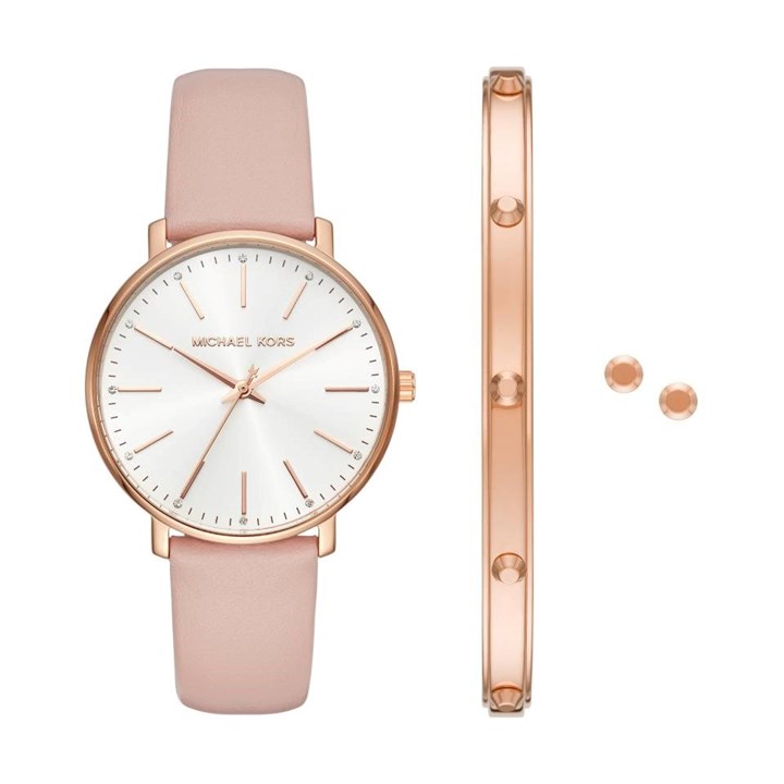 Michael Kors MK1078SET Pyper Pink Strap Watch, Bangle And Earrings Set - W08159