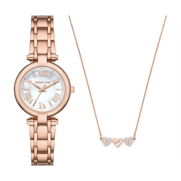 Michael Kors MKO9006SET Rose Tone Watch And Necklace Set - W08178