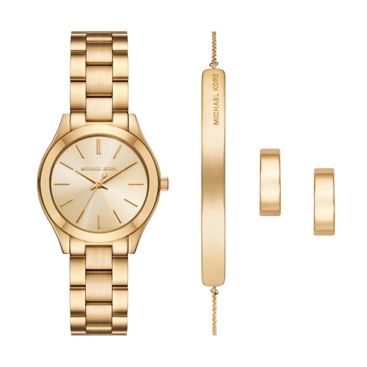 Michael Kors MK7561SET Slim Runway Gold Tone Watch, Bracelet And Earring Set - W08210