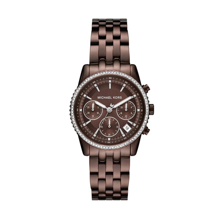 Michael Kors MK7559 Mini Bryant Chronograph Brown IP Bracelet Watch - W08233
