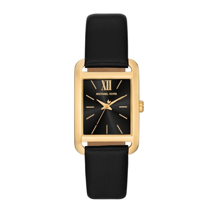 Michael Kors MKO1027 Petite Monroe Black Leather Strap Watch - W08235