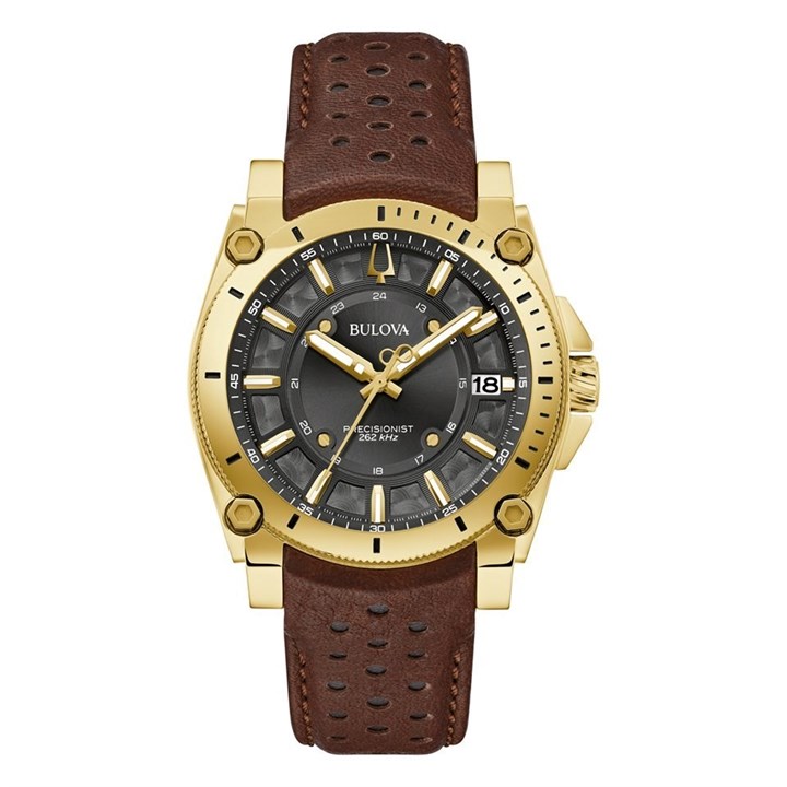Bulova Icon 97B216 Gold Plated Brown Leather Strap Watch - W09378