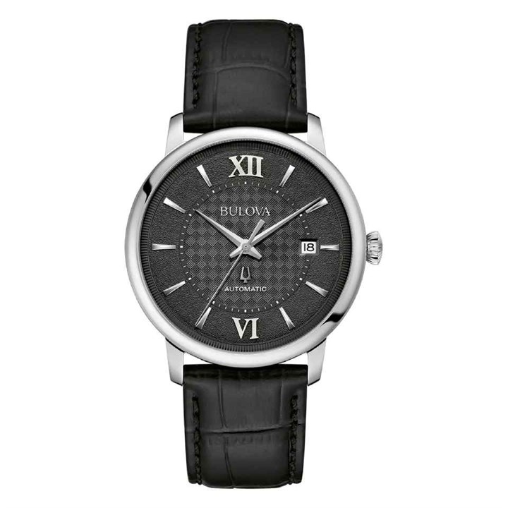 Bulova 96B441 Hudson Automatic Black Leather Strap Watch - W09400