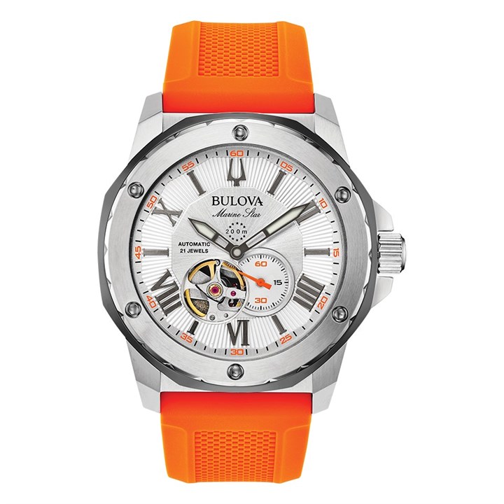 Bulova 98A226 Marine Star Automatic Orange Silicone Strap Watch - W09409