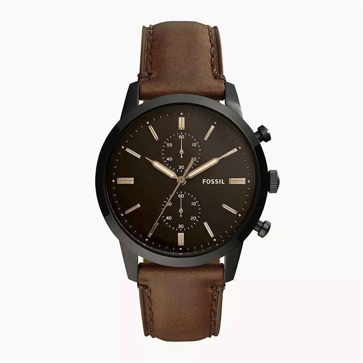 Fossil FS5437 Townsman Black IP Brown Leather Strap Watch - W10159