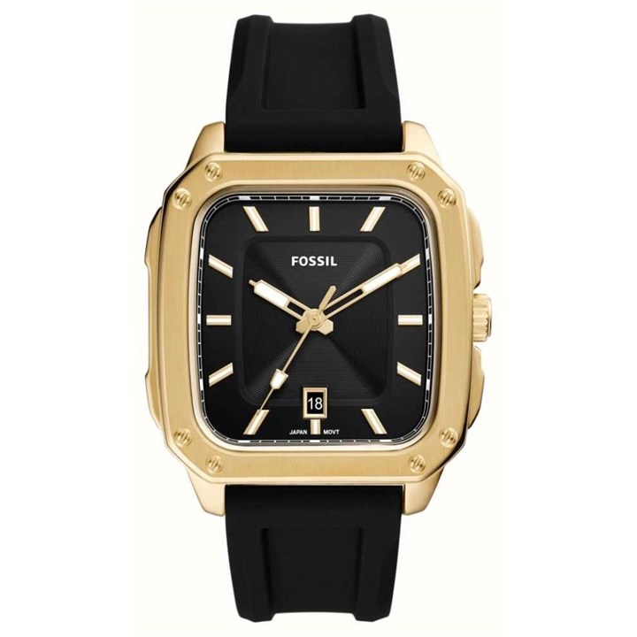 Fossil FS5981 Inscription Gold Plated Black Silicone Strap Watch - W10311