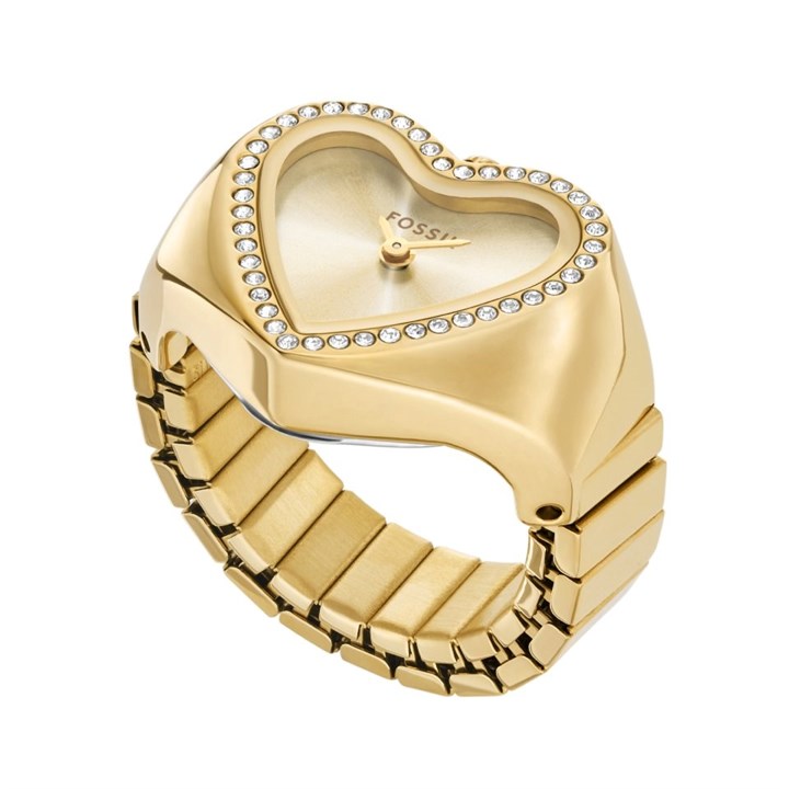 Fossil ES5407 Gold Tone Stone Set Heart Ring Watch - W10439