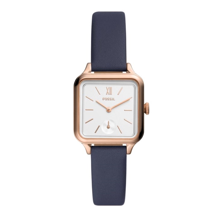 Fossil BQ3910 Colleen Rose Tone Blue Leather Strap Watch - W10455