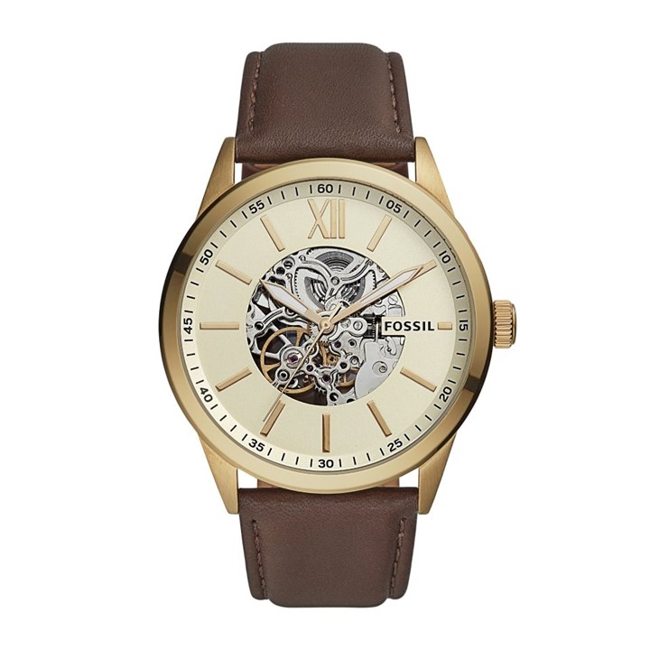 Fossil BQ2382 Flynn Automatic Brown Leather Strap Watch - W10465
