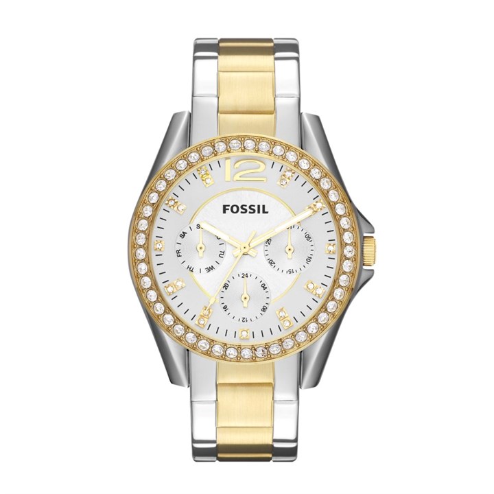 Fossil ES3204 Riley Multifunction Two Tone Stone Set Bracelet Watch - W10513
