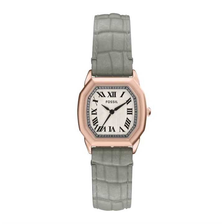 Fossil ES5435 Harlow Rose Tone Grey Leather Strap Watch - W10528