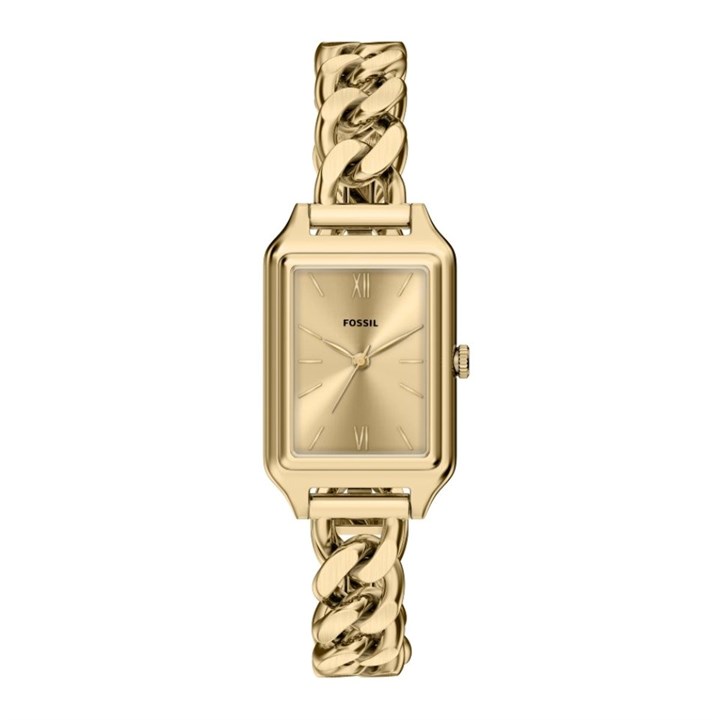 Fossil ES5478 Raquel Gold Tone Rectangular Case Chain Bracelet Watch - W10539