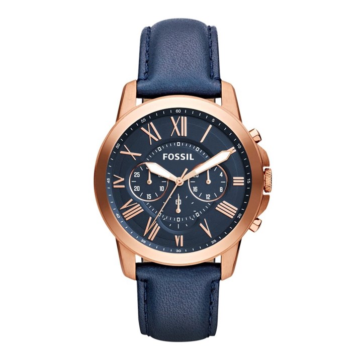 Fossil FS4835 Grant Chronograph Blue Leather Strap Watch - W1074