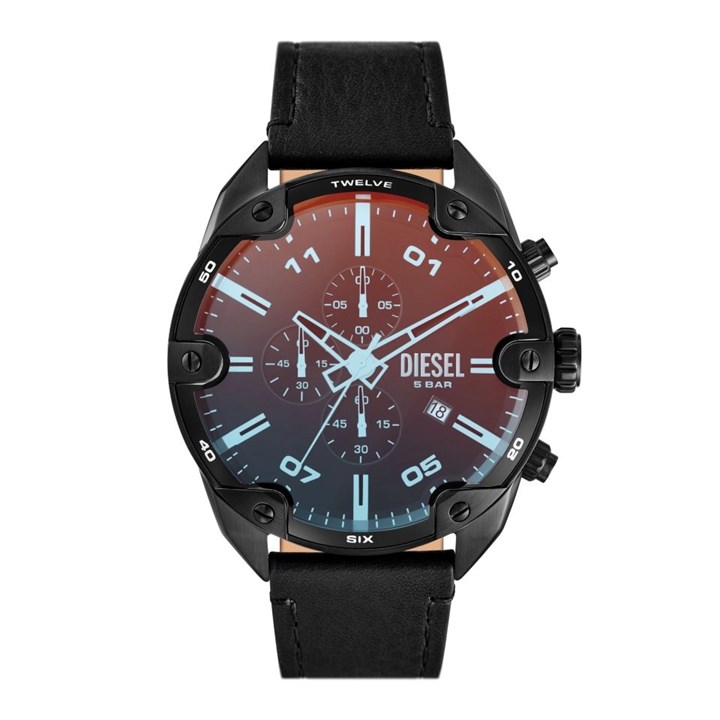Diesel DZ4667 Spiked Black Leather Strap Watch - W11304