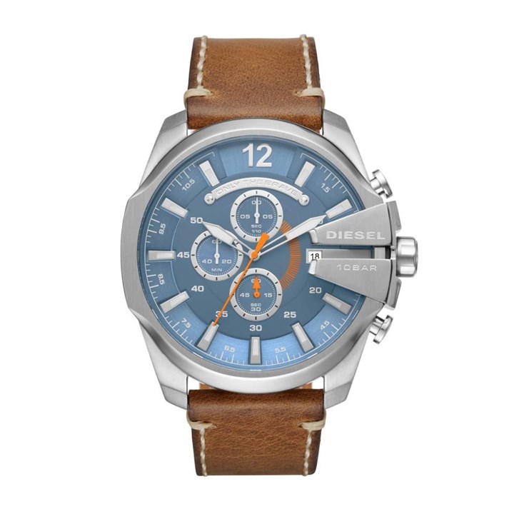 Diesel DZ4458 Mega Chief Chronograph Brown Leather Strap Watch - W11326
