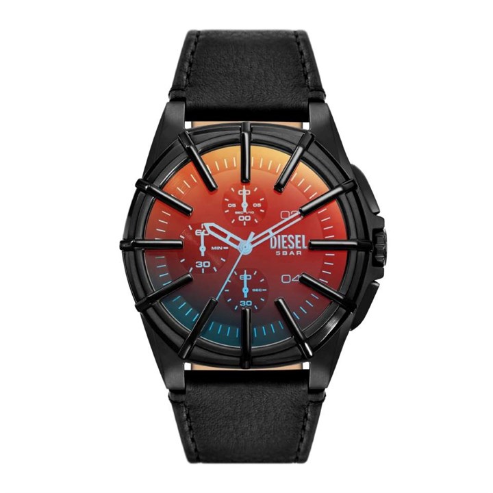 Diesel DZ4658 Framed Black IP Leather Strap Watch - W11328