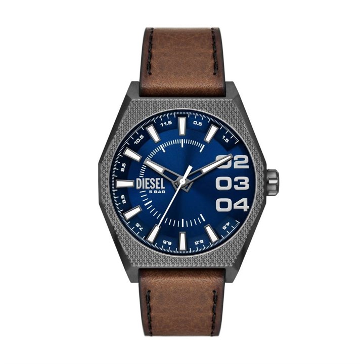 Diesel DZ2189 Scraper Grey IP Brown Leather Strap Watch - W11335