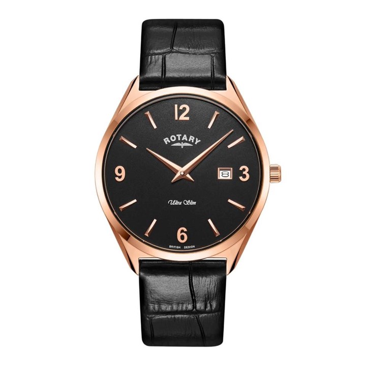 Rotary GS08014/04 Ultra Slim Black Leather Strap Watch - W13260