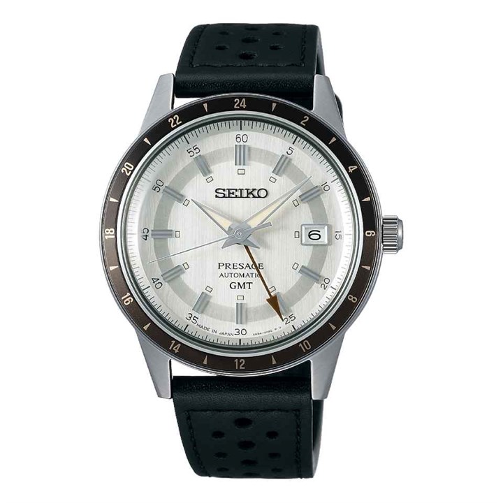 Seiko Presage SSK011J1 Style 60s GMT Black Leather Watch - W25543