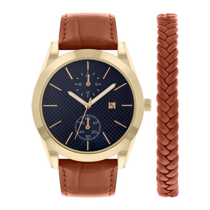 Spirit ASPG39 Tan PU Leather Strap Watch And Bracelet Set - W27231