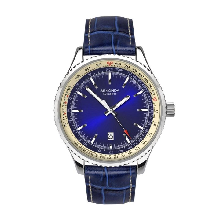 Sekonda 1575 Blue Dial Leather Strap Watch - W31272