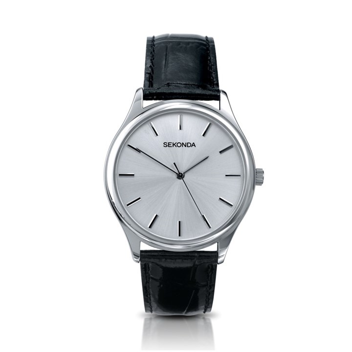 Sekonda 3099 Stainless Steel Black Leather Strap Watch - W31326