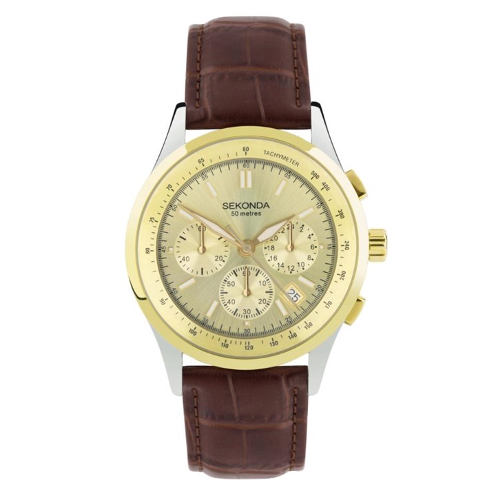 Sekonda 30110 Chronograph Brown Leather Strap Watch - W31329