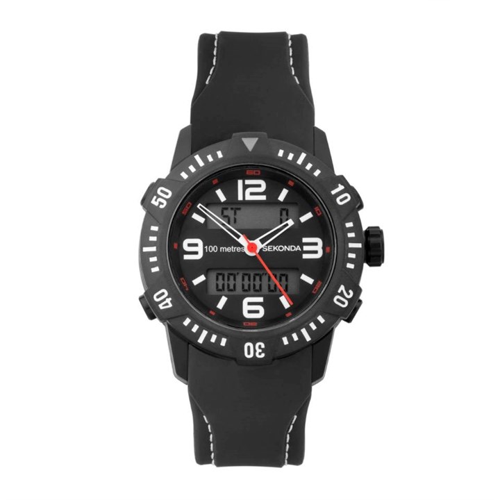 Sekonda 30060 Black IP Black Silicone Strap Watch - W31379