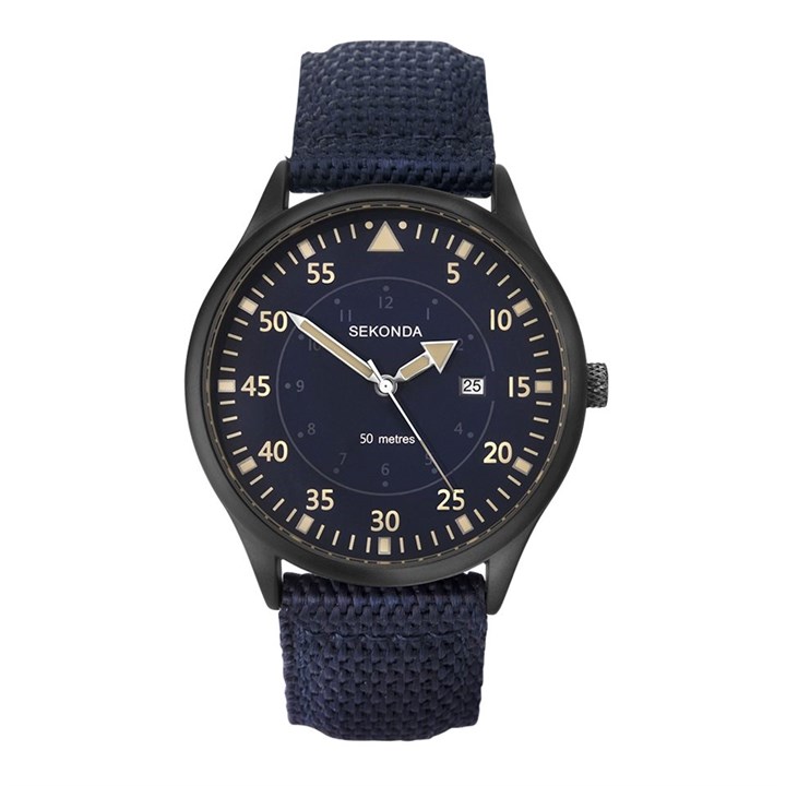Sekonda 1795 Black IP Blue Fabric Strap Watch - W31423
