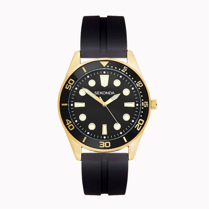 Sekonda 30317 Gold Tone Black Silicone Strap Watch - W31454