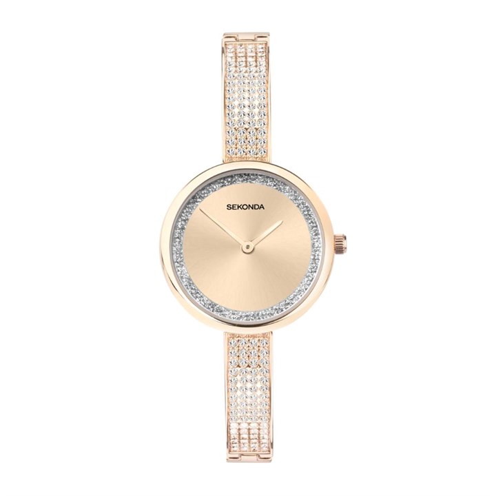 Sekonda 40599 Rose Tone Stone Set Bangle/Bracelet Watch - W32512