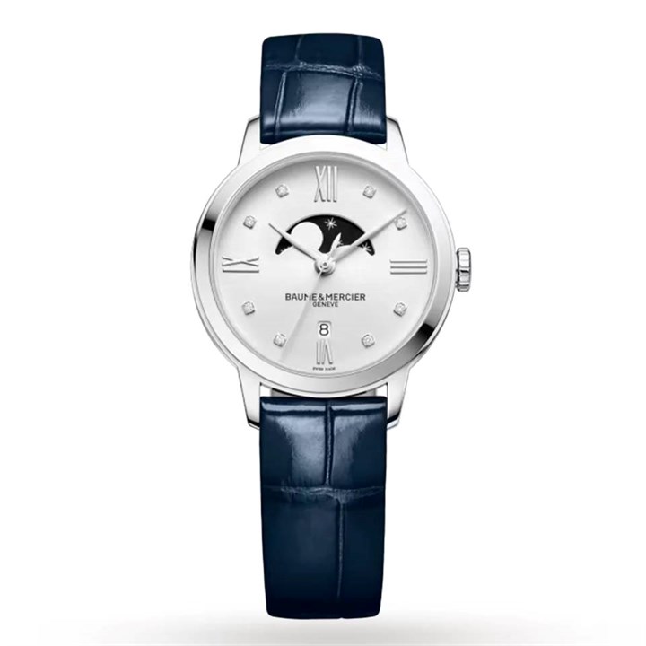Baume & Mercier M0A10329 Classima Moon Phase Blue Leather Strap Watch - W3530