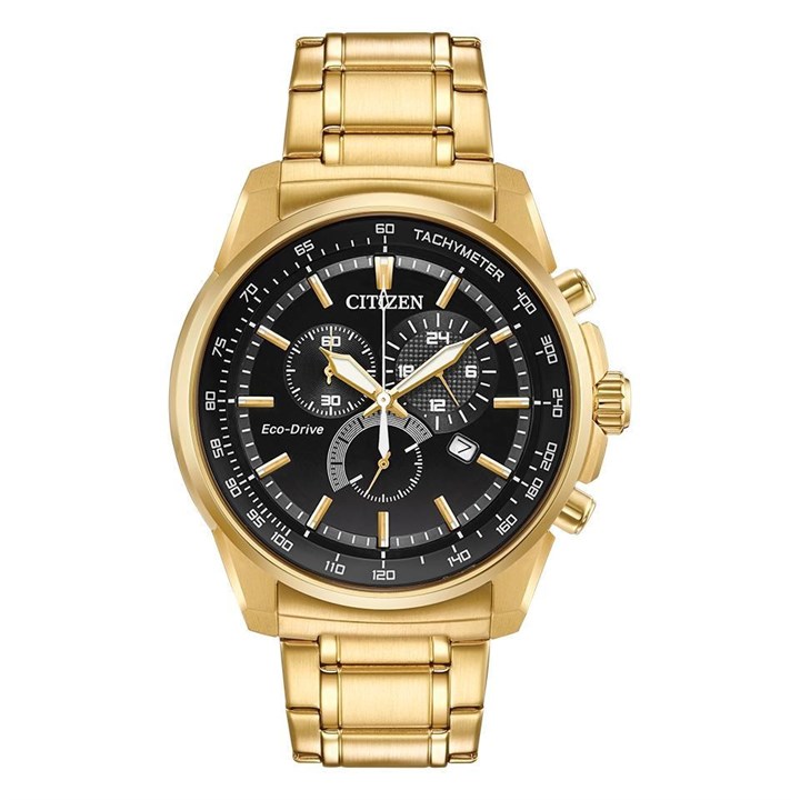 Citizen AT2372-50E Gold Tone Eco-Drive Chronograph Bracelet Watch - W38113