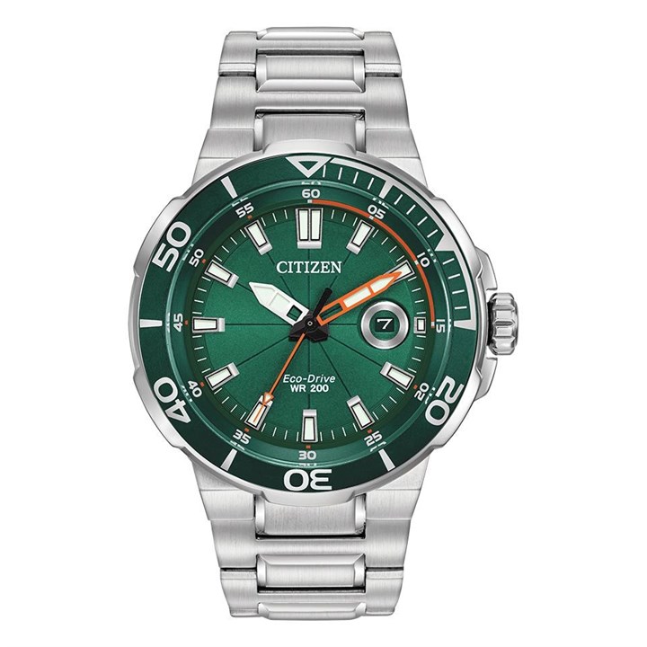 Citizen AW1428-53X Eco-Drive Green Dial Bracelet Watch - W38140