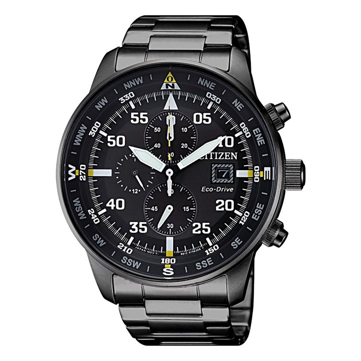 Citizen CA0695-84E Eco-Drive Chronograph Black IP Bracelet Watch - W38538
