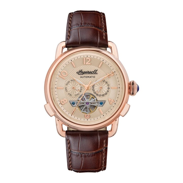 Ingersoll I00901B The New England Automatic Brown Leather Strap Watch - W4996