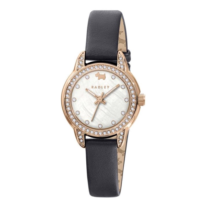 Radley RY21826 Rose Gold Tone Stone Set Ink Leather Strap Watch - W51596