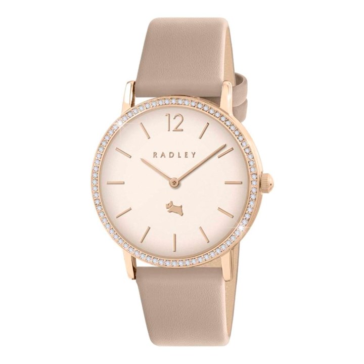 Radley RY21938A Rose Tone Stone Set Cream Leather Strap Watch - W51598
