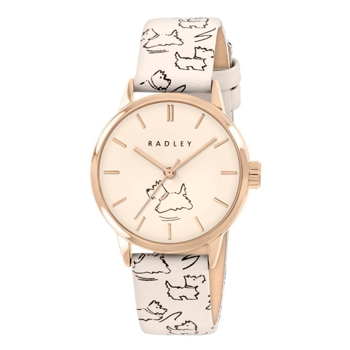 Radley RY21948A Rose Gold Tone Printed Cream Leather Strap Watch - W51599