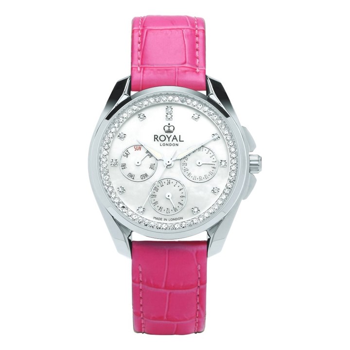 Royal London 21432-04 Stone Set Pink Leather Strap Watch - W61145