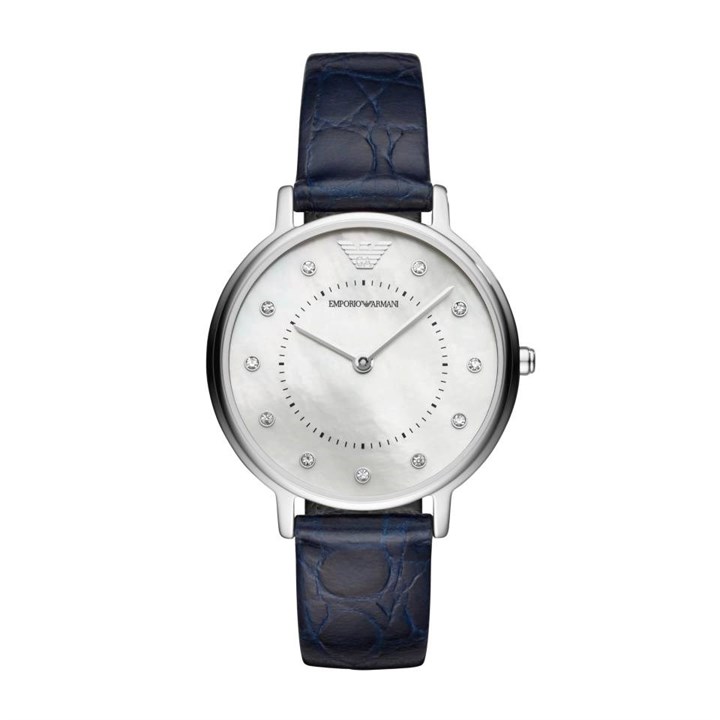 Emporio Armani AR11095 Stone Set Blue Leather Strap Watch - W62183