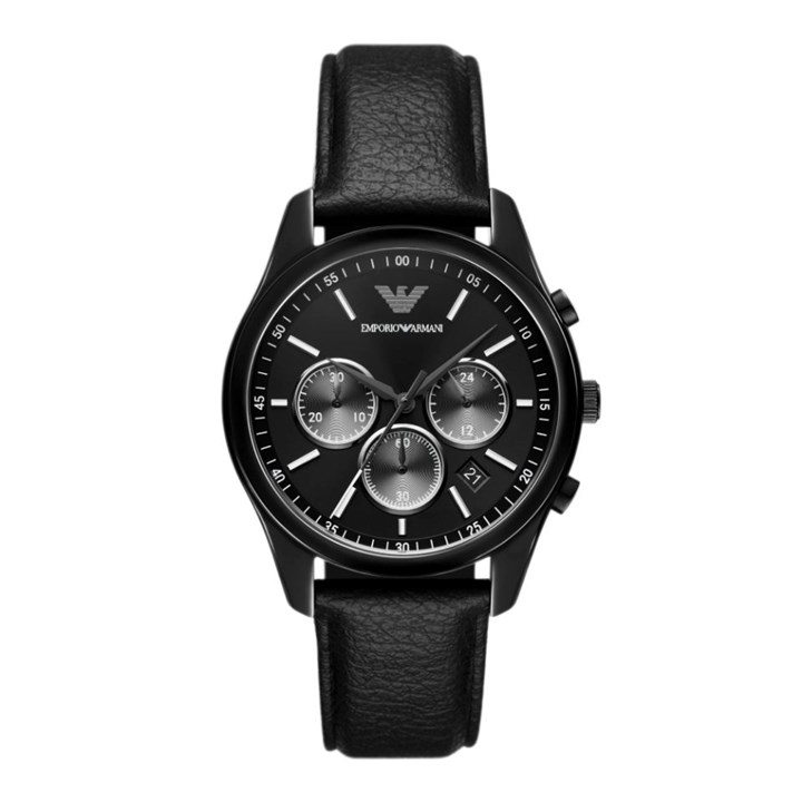 Emporio Armani AR11583 Chronograph Black IP Black Leather Strap Watch - W62199