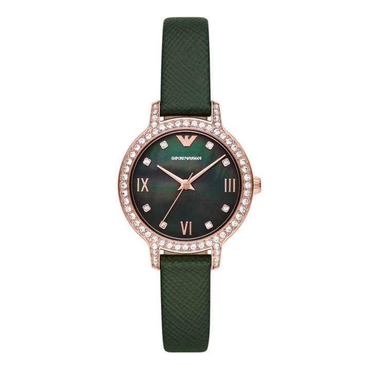 Emporio Armani AR11577 Rose Tone Green Leather Strap Watch - W62228