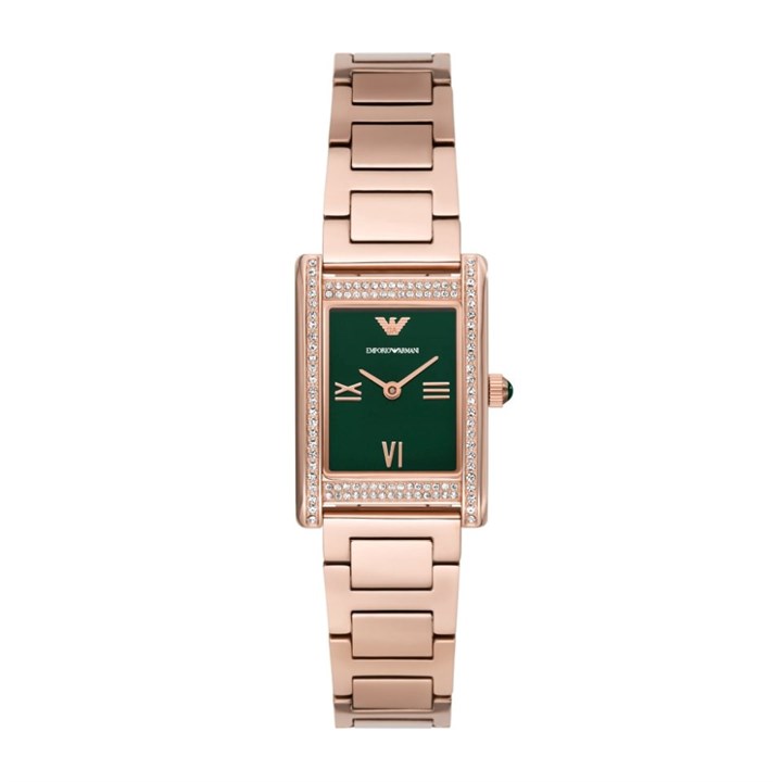 Emporio Armani AR11641 Rose Gold Tone Rectangular Case Green Dial Bracelet Watch - W62231