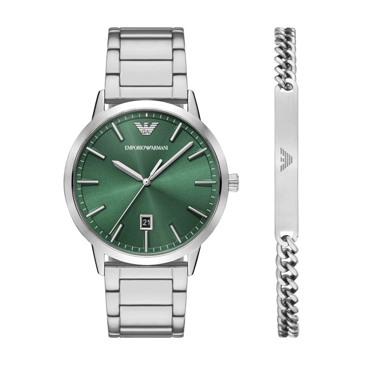 Emporio Armani AR80082SET Green Dial Watch And Bracelet Set - W62236