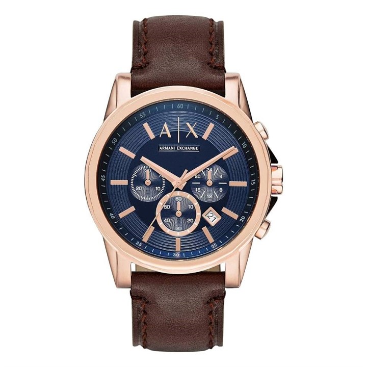 Armani Exchange AX2508 Rose Gold Plated Brown Leather Strap Watch - W6223