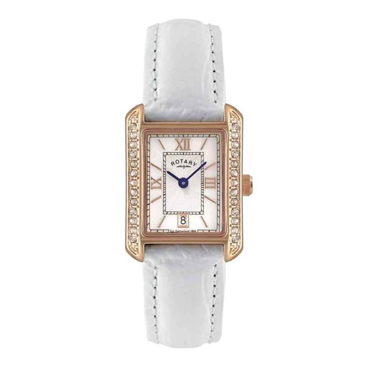 Rotary LS02652/41 Rose Gold Plated White Leather Strap Watch - W6315