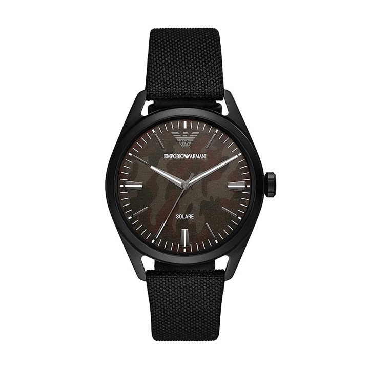 Emporio Armani AR11397 Solar Black IP Fabric Strap Watch - W65336